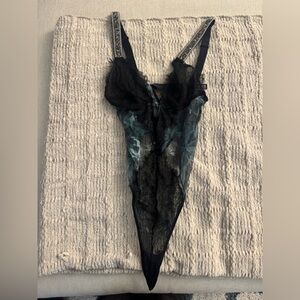 Victoria's Secret Black and Green Lace Bodysuit